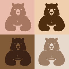 Vector illustrations of a bear with a cup of coffee in pleasant coffee shades