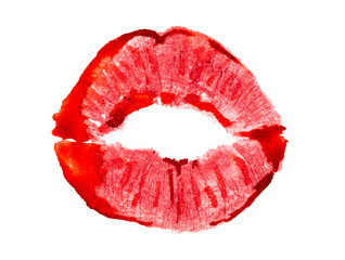 red lipstick kiss mark isolated on a white background