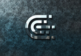 Logo Mockup with 3D Metal Glossy Effect on Stone Texture