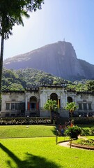 Old house with Corcovado and Christ the Redeemer in the background.