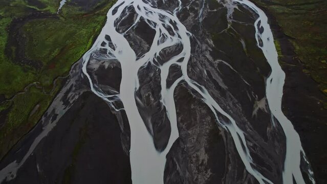 Drone Over Braided River And Estuary