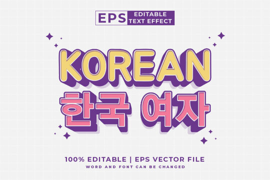 Editable text effect korean girl 3d cartoon style premium vector