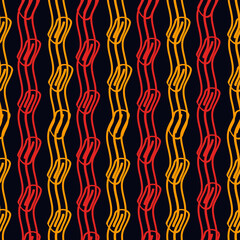 Brush lines seamless pattern. Freehand stripes print. Wavy linear background. Simple geometric motif. Curves image. Ethnic digital paper. Repeated waves print. Trendy ikat design. Vector art.