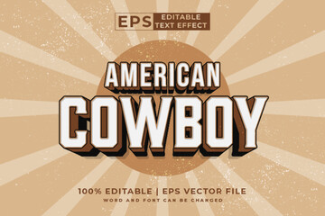 Editable text effect american cowboy badge 3d vintage style premium vector