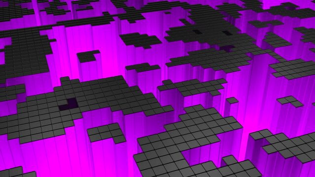 Pixel 3D surface in style of game. Design. 3D polygon with squares on surface with collapses. Pixel 3d polygon for computer game