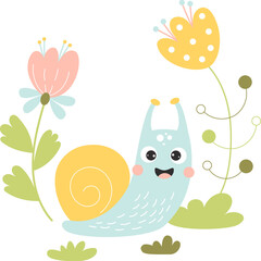 Cute snail in flowers
