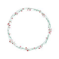 Christmas round frame with holly leaves, Christmas wreath for decoration
