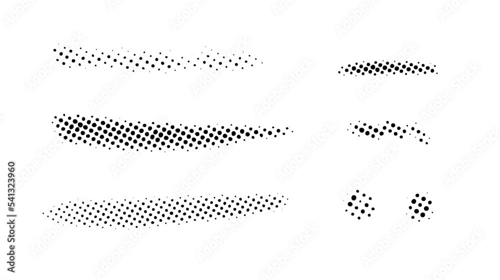 Poster grunge halftone strokes and stops set. black comic pop art stripes and lines collection. halftone te