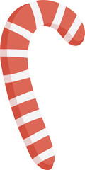 Red striped Christmas peppermint candy cane sweet, png illustration in flat cartoon style. Isolated on transparent background