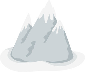 Mountains in snow, png illustration in flat cartoon style. Isolated on transparent background