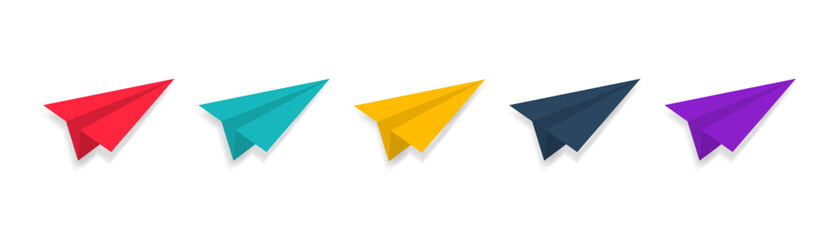 Colorful paper plane . Set of paper colored airplanes with shadow.Vector illustration. Travel concept