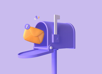 3d icon of mailbox and envelope in cartoon style. the concept of receiving notification, mailing. design for banner decoration for marketing. 3d rendering