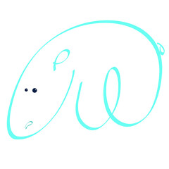 abstract cute turquoise polar bear, outline on white background
