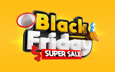 3D Black Friday Label Right Side View Background
