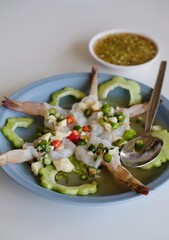 Raw shrimp with salty sauce