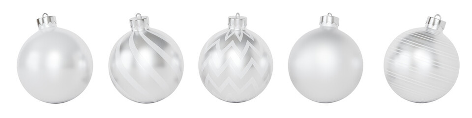 Set of silver or white baubles for Christmas or New Year holidays design, 3d render