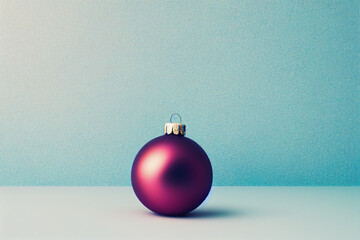X-mas new year decoration. Lying on the floor red Christmas ball on the Christmas tree light blue bg