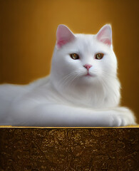 Illustration of a White Cat's Portrait