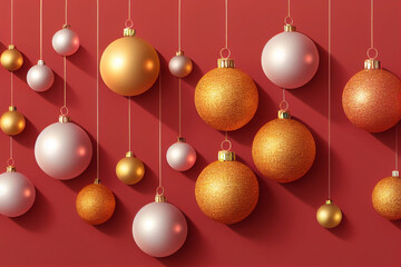 Christmas background, white, yellow ball hanging near, New Year's holiday holiday