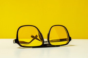 Black frame sunglasses with yellow lenses