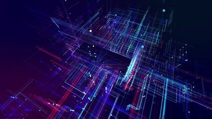 info concept lines, nodes and socket. vj loop hologram abstract background sci fi theme, information blocks, ai construction light grid, neon lines and dots, nodes and lines. Layered construction - Powered by Adobe