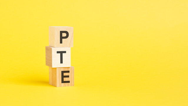 pte symbol. beautiful yellow background. business concept. copy space.