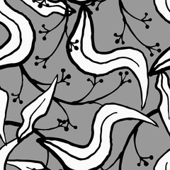 Nature seamless vector pattern with hand drawn twig, tree branch with leaves, tropical summer time. Ecological rural theme for poster print, wrapping paper, wallpaper, clothes textile, fabric design.