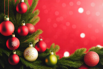 Fototapeta na wymiar Balls red, white, yellow are hanging, Christmas decorations, ball, Christmas tree near