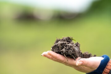 girl holding a soil sample on a farm in Australia