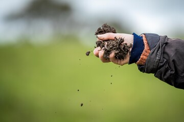 female farmer testing soil on a farm