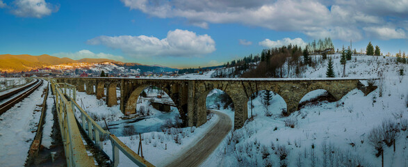 Austrian Viaduct Bridge in the village of Vorokhta