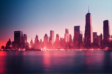 Fototapeta na wymiar Red Toned Blurred Lower Manhattan City Skyline