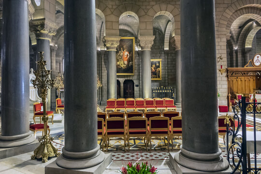 Interior of Monaco Cathedral of Our Lady of the Immaculate Conception or Saint Nicholas Cathedral. Catholic Cathedral located on site of church built in 1252. Monaco-Ville, Monaco. September 6, 2022.