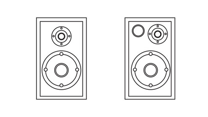 Large audio music loudspeakers with speakers for playing retro music from the 70s, 80s, 90s. Black and white icon. Vector illustration.