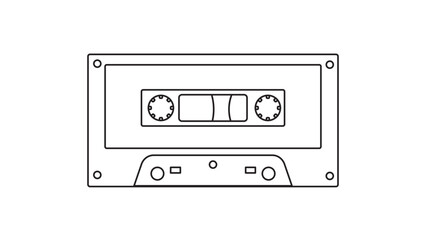 Old retro vintage music audio cassette for audio tape recorder with magnetic tape from 70s, 80s, 90s. Black and white icon. Vector illustration