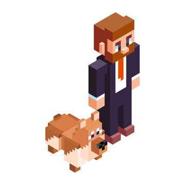 Isolated office dog minecraft vector illustration