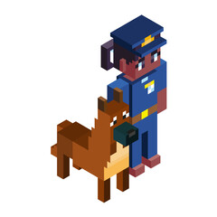 Fototapeta premium Isolated police woman dog minecraft vector illustration