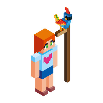 Isolated girl parrot minecraft vector illustration