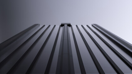 Architectural design of the building. Building shooting top. Gray monochrome building. 3D render.