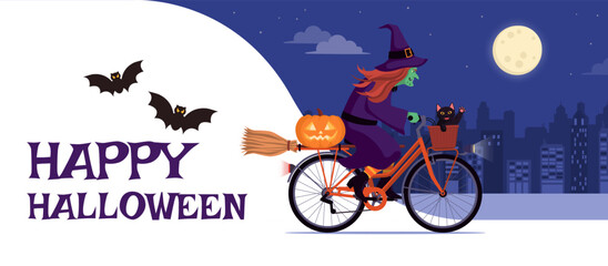 Fototapeta na wymiar Happy Halloween wishes and scary witch