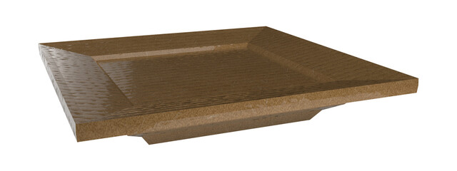 Isolated Marble Square Plate or Vintage Golden Dish, Old Crockery on White Background, Realistic Shot of 3D Render Illustration.