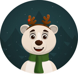 Cute winter Christmas bear. Merry Christmas and Happy New Year. Vector illustration.