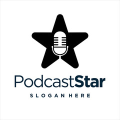 Black Star with microphone podcast logo design template vector