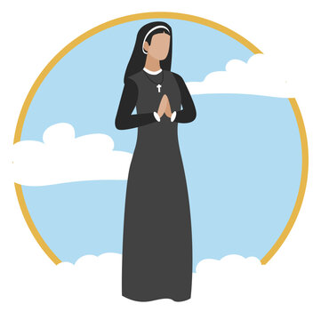 Monja ilustraci&oacute;n aislada con fondo de cielo y nubes