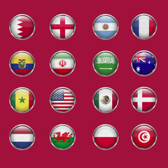 Set of country flag on world football championship