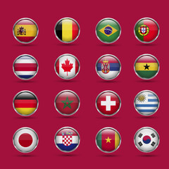 Set of country flag on world football championship - obrazy, fototapety, plakaty