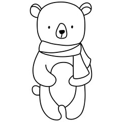 Cute Christmas and winter bear in winter clothing, Digital paint illustration