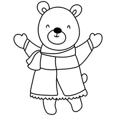 Cute Christmas and winter bear in winter clothing, Digital paint illustration