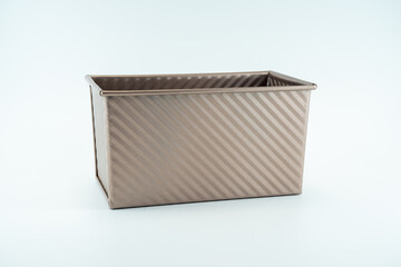 A metal bread baking mold with a lid