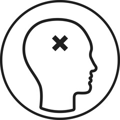Human with cross in head icon.